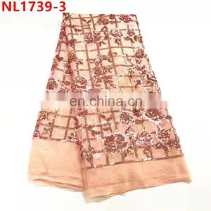 Flower Design African Lace Fabric Sequins Net Lace Fabric 5yard/ Pieces Tulle Net Lace Fabric for Women Dresses thumbnail-4