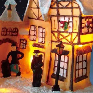 X'mas House With 10 Light Set Play Snowman Polyresin Christmas House Decoration thumbnail-3