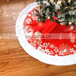 I@home Red Christmas Tree Stump Cover Snowflake Christmas Tree Skirt Carpet thumbnail-1