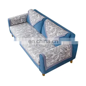 Up-market White Leaves Pattern Cotton Fabric Bias Strip Protective Sofa Covers thumbnail-5