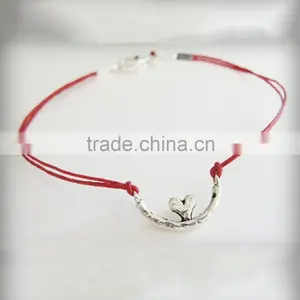 Simple Style Red Rope Wax Cord Bracelet Moon Love Metal Charm Bangle Bracelet thumbnail-1