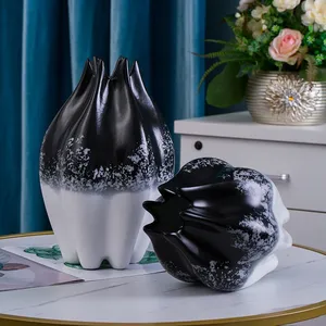 Unique Skin Texture Light Luxury White Black Ceramic Vase For Club Ktv Hotel Office Decor thumbnail-1