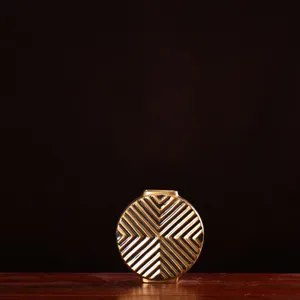 Light Luxury Glaze Large Black Gold Flat Ceramic Flower Vase For Coffee Shop Decor thumbnail-3