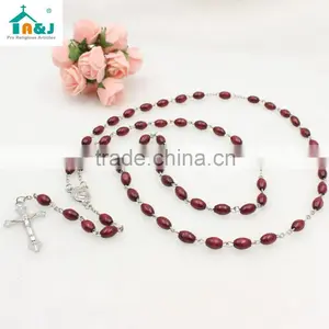 Dark Brown Oval Wooden Bead Jesus Rosary thumbnail-2