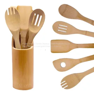 Bamboo Kitchen Utensil Set Wholesale 6pcs Bamboo Utensils Spatula Spoon Set thumbnail-1