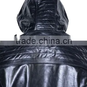 Black Hooded Leather Jacket for Men thumbnail-5