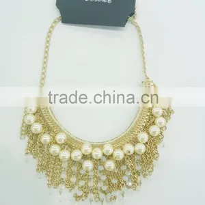 FASHION CHAIN TASSEL/GLASS BEADS/PEARLS STATEMENT NECKLACE thumbnail-1