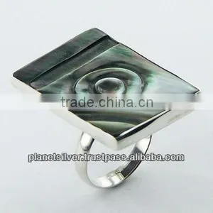 Gorgeous Hand Carved Green Shell Ring 925 Silver thumbnail-1