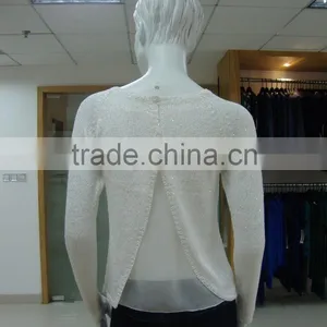 High Quality Fake 2 Piece Set Sequin Yarn Crew Neck Long Sleeve Sweater Back Panel Chiffon thumbnail-4