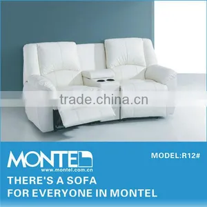 White Leather Two Seater Sofa With Drawer thumbnail-1