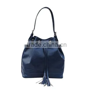 Leather Drawstring Bag for Ladies, Called Fringed Bag and Bucket Handbag thumbnail-2