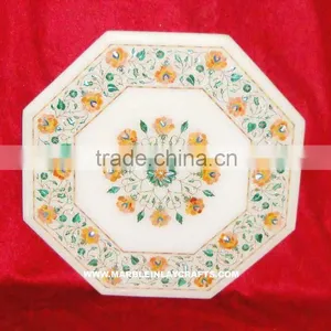Indian Marble Stone Inlay Coffee Table Top Pietra Dura Table thumbnail-1
