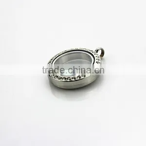 Wholesale 316L Stainless Steel 25mm Round Screw Glass Floating Locket With Rhinestone thumbnail-3