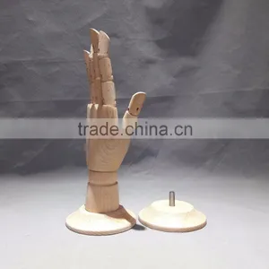 25cm Height Female Left Wooden Hand Beech Wood With Round Wooden Base an Articulated Hand thumbnail-6