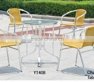 Outdoor Handmade Rattan Leisure Aluminum Coffee Table Chairs Set YC028 YT40B thumbnail-1