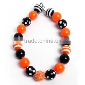 Lovely Baby Girls Fashion Chunky Jewelry Orange and Black Mix Color Bubblegum Bead Necklace for Sale thumbnail-2