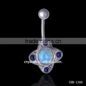 Piercing Nombril Opal 14G Navel Rings Dangle Belly Bars thumbnail-1