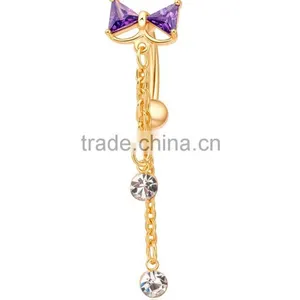 Hot Sex Women Bowknot Zircon Belly Navel Ring thumbnail-1