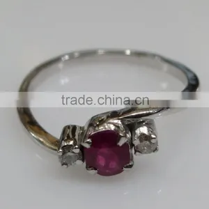 Sterling Silver Ring With Ruby & Diamond Natural Nontreated thumbnail-3
