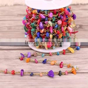 Mix Stone Multi Color Wire Wrapped Beaded Rosary Chain Faceted Chip Gem Stone Beads Jewelry Chain for Necklace Making thumbnail-1
