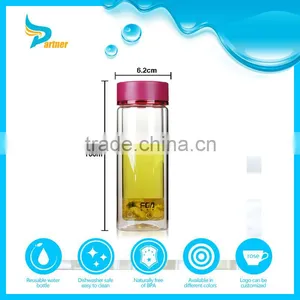 Hot Sale Double Wall Insulated Tea Glass Bottle Three Color Tea Cup Water Bottle thumbnail-1