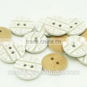 High Quality Fancy White Figure Laser Engraved on 2 Holes Wood Button thumbnail-1