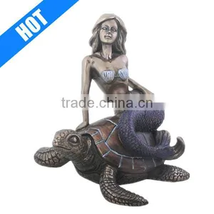Handmade Decorative Mermaid Statue on a Sea Turtle Figurine thumbnail-1