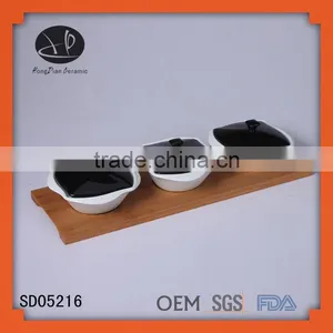 Compartment Plates With Lids,porcelain Serving Dishes Sets With Bamboo Base thumbnail-1