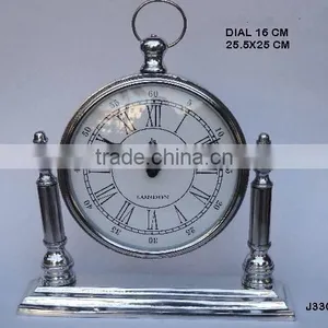 Round Cast Aluminium Table Clock Two Pillar Available in Other Finishes Available thumbnail-1
