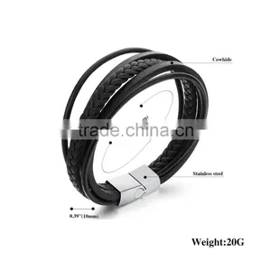 Multilayer Genuine Leather Rope Chain Man Bracelets Classical Simple Design Men Jewelry With Magnet Buckle thumbnail-2