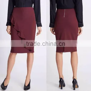 High Quality Wholesale Custom Manufacturer Women Fashion Ruffle Midi Fitted Red High-waisted Pencil Skirt thumbnail-1