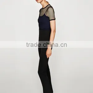 Wholesale Women Custom Top Casual Woman Mesh Short Sleeve Knitted T-Shirt China Supplier thumbnail-2