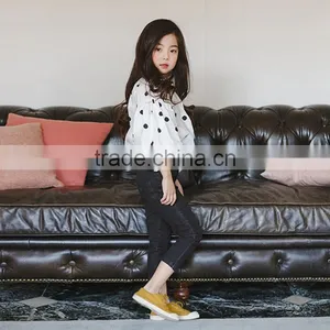 2-7 Years 2017 New Autumn Lantern Sleeve Good Quality Cotton Dots Girls Blouse thumbnail-5