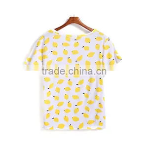 Dongguan Cheap T-shirt Short Sleeve Round Neck Yellow Print T-shirt for Ladies thumbnail-2