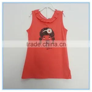 OEM 2016 New Fashion Summer Girls Children Modal Vest, Summer Girls Lace Back Sleeveless Vests Tops Printed Girls Pattern Tops thumbnail-3