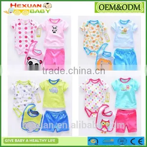 OEM Factory or Stocked Designs 4pcs/set 100% Cottonbaby Romper Set Matching With Baby Bibs and Socks thumbnail-1