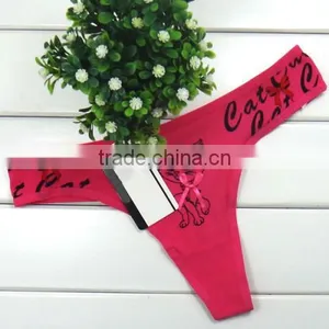 Cotton Hip-hugger Sexy T-back Bowknot Printed Female Mini Thong Panty thumbnail-4