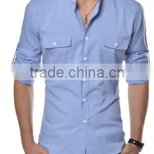 Men Casual Shirts Cotton Fabric Welcomed Men Chinese Collar Shirts thumbnail-5