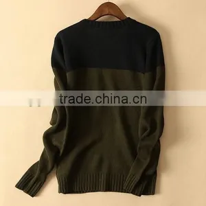 The Long Sleeve Dark Green Round V Neck Knitting Pullover Casual Men Knitted Sweater thumbnail-1