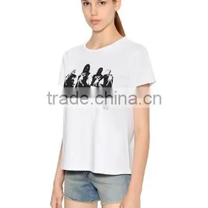 Womens Latest Design Collar Short Sleeve Printed T Shirts Ladies Silk Printing Sold Color Casual T Shirt thumbnail-3