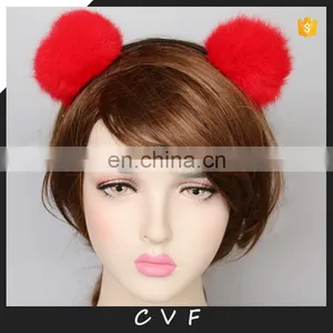 Handmade Fur Pompom Hair Accessory Top Grade Rabbit Fur Ball Hair Bands thumbnail-1