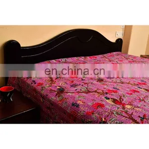 Indian Handmade Bird of Paradise Kantha Quilt Queen Size Reversible Throw Ralli thumbnail-2