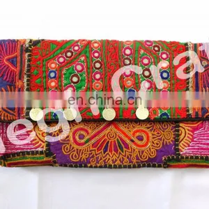 Wholesale Gypsy Kutch Embroidered Coin Clutch- Bohemian Tribal Clutch Purse -Vintage Tribal Embroidered Clutch thumbnail-5