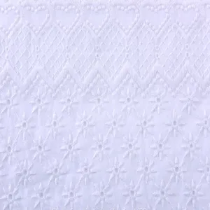 Custom Embroidered White Cotton Embroidery Lace Fabric thumbnail-3