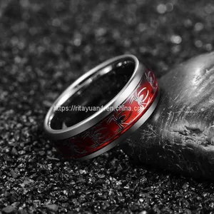 2019 NUNCAD 8mm Wide Inlaid Red Opal Paper + Spider Motif Tungsten Steel Men's Ring Wedding Band Tungsten Carbide Ring T227R thumbnail-4