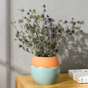 Multicolor Crackle Retro Green White Grey And Orange Ceramic Vase For Hotel Home thumbnail-4