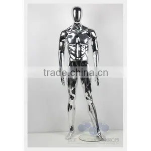 Full Body Standing Silver Chrome Male Mannequin With Egg Head thumbnail-1