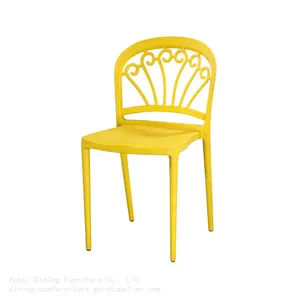 Yellow Plastic Dining Chair With Hollow Pattern Backrest DC-N44 thumbnail-1