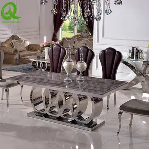 Modern High Quality Factory Direct Dining Room Stainless Steel Frame Marble Top 8 Seater Dining Tables Sets thumbnail-1