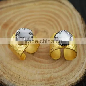 LFD-005R ~ Gold Plated Druzy Shell Pave Rhinestone Crystal Clover Rings For Women Jewelry Finding thumbnail-2